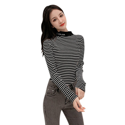 Women Slim Round Collar Autumn Stripes Tops Print Long Sleeve Casual Simple Wild T-Shirt Black
Women Slim Round Collar Autumn Stripes Tops Print Long Sleeve Casual Simple Wild T-Shirt Black