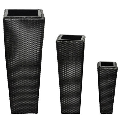 Garden Planters 3 pcs Poly Rattan Black