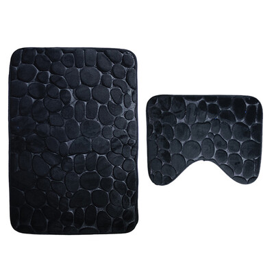 2 PcsSet Pedestal Rug Toilet Flannel Bathroom Anti Slip Home Bath Mat Set Soft