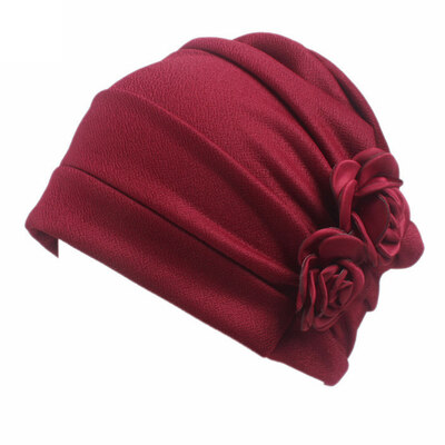 Muslim Women Flower Stretchy Headscarf Ruffle Chemo Hat Beanie Cap Turban Hijab Cap