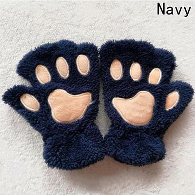 Fluffy Bear Cat Plush Paw Claw Glove Novelty Soft Women Gloves Mittens