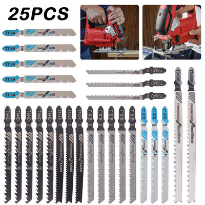 25PCS Saw Blades T-Shank Jigsaw Blades Assorted Blades for Wood Plastic Metal Cutting Saw Blades Made with HCSHSSBIM
25PCS Saw Blades T-Shank Jigsaw Blades Assorted Blades for Wood Plastic Metal Cutting Saw Blades Made with HCSHSSBIM