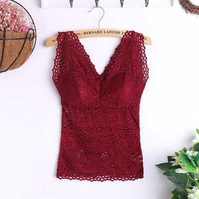 Sexy V-Neck Sleeveless Solid Color Lace Flower With Chest Pad Women Camisoles Breathable Autumn And Winter Slim Tops Female Vest
Sexy V-Neck Sleeveless Solid Color Lace Flower With Chest Pad Women Camisoles Breathable Autumn And Winter Slim Tops Female Vest