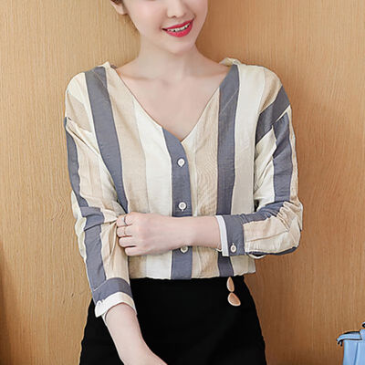 2019 Women V-neck Striped Loose Blouse And Tops Vintage Long Sleeve Chiffon Bottoming Casual Tops Women Spring Autumn
2019 Women V-neck Striped Loose Blouse And Tops Vintage Long Sleeve Chiffon Bottoming Casual Tops Women Spring Autumn