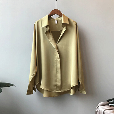 Ladies Shirt Korean V-neck Solid Color Loose Lazy Style Long Sleeve Blouse Champagne Color Elegant Women Tops&Blouses
Ladies Shirt Korean V-neck Solid Color Loose Lazy Style Long Sleeve Blouse Champagne Color Elegant Women Tops&Blouses