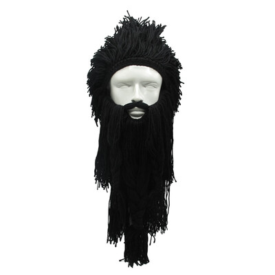 Funny Wig Long Beard Viking Wool Cap Winter Woven Hats Knitted Wind Skull Ski Cap Cosplay Mask
