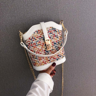 Tailored Fashion Women Retro Leather Wool Bucket Bag Crossbody Bag Chain Shoulder Bags
