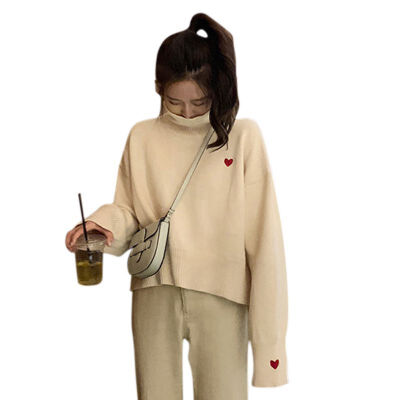 Fashion Sweet Heart-shaped Print Sweater Knit Pullover Korean Style Women Turtleneck Red Loose Warm Sweater
Fashion Sweet Heart-shaped Print Sweater Knit Pullover Korean Style Women Turtleneck Red Loose Warm Sweater