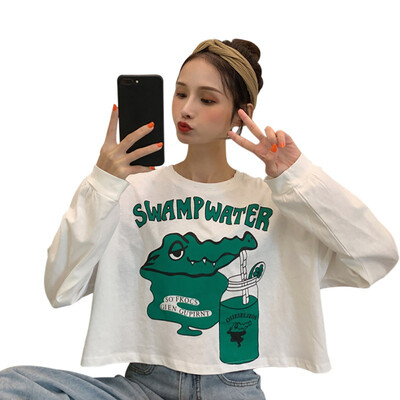 Women Girls Sweatshirt Round Collar Exposed Navel Cartoon Letters Print Long Sleeved Casual Shirt Wild Pullover Tops Black White
Women Girls Sweatshirt Round Collar Exposed Navel Cartoon Letters Print Long Sleeved Casual Shirt Wild Pullover Tops Black White