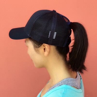 Men Women Mesh Baseball Cap Ponytail Breathable Adjustable Back Trucker Golf Peaked Hat Headwear