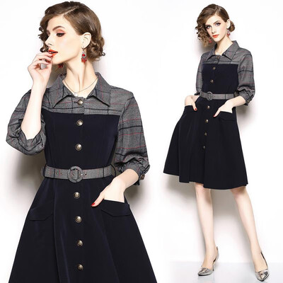 L XL XXL elegant new spring 2019 midi dress women half sleeve blue plaid faux two piece slim A line office lady
L XL XXL elegant new spring 2019 midi dress women half sleeve blue plaid faux two piece slim A line office lady