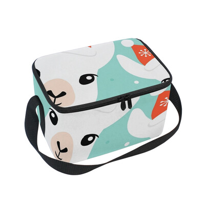 ALAZA Lunch Box Insulated Lunch Bag Large Cooler Christmas Llama Wear Hat Tote Bag