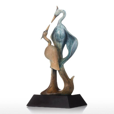 Double Crane Bronze Sculpture Aesthetic Shape Animal Sculpture Copper Crane