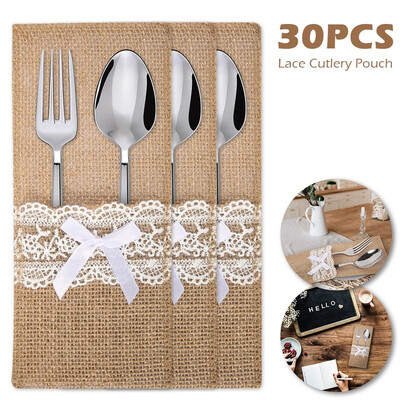 30pcs DIY Wedding Lace Tableware Pouch Fork Knife Holder Pocket Jute Burlap Wedding Party Table Decoration
30pcs DIY Wedding Lace Tableware Pouch Fork Knife Holder Pocket Jute Burlap Wedding Party Table Decoration