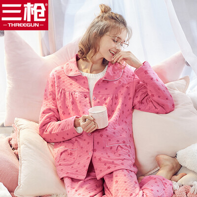 Three guns THREEGUN home clothes womens autumn&winter new warm cotton lapel open pajamas cute floral ladies warm home pajamas sleep pants suit female pink L
Three guns THREEGUN home clothes womens autumn&winter new warm cotton lapel open pajamas cute floral ladies warm home pajamas sleep pants suit female pink L