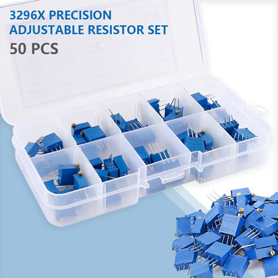50PCS Multi-turn Variable Resistor Trimmer Potentiometer Kit 3296X Precision Adjustable Resistor Kit-boxed
50PCS Multi-turn Variable Resistor Trimmer Potentiometer Kit 3296X Precision Adjustable Resistor Kit-boxed