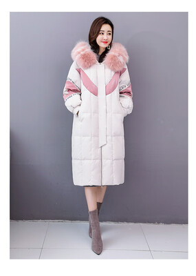 Mid-length over-the-knee star stitching contrast color large fur collar down jacket 90312
Mid-length over-the-knee star stitching contrast color large fur collar down jacket 90312