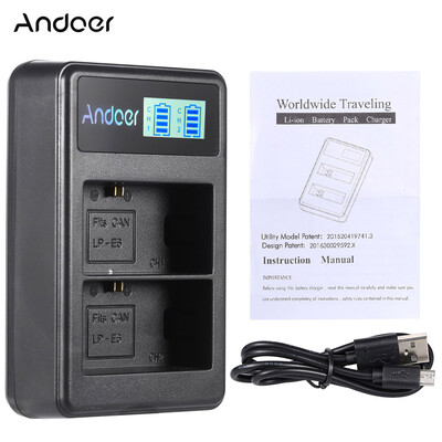 Andoer LP-E6 Rechargeable LED Display Li-ion Battery Charger Pack 2-Slot USB Cable Kit for Canon EOS 6D 7D 70D 60D 5D Mark III M
Andoer LP-E6 Rechargeable LED Display Li-ion Battery Charger Pack 2-Slot USB Cable Kit for Canon EOS 6D 7D 70D 60D 5D Mark III M