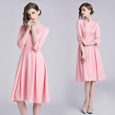 S M L XL XXL elegant new summer 2019 midi dress women 34 sleeve pink office A line lady
S M L XL XXL elegant new summer 2019 midi dress women 34 sleeve pink office A line lady