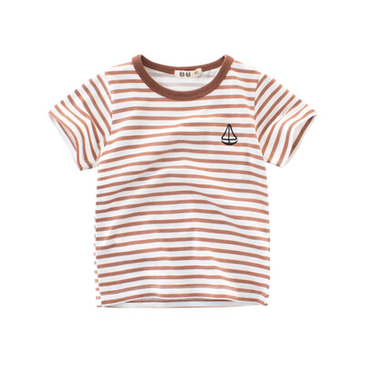 Boy Short Sleeve Cotton T-Shirt Round Neck Tops Summer Kids Clothes Stripe Shirt Tee Brown 90
Boy Short Sleeve Cotton T-Shirt Round Neck Tops Summer Kids Clothes Stripe Shirt Tee Brown 90