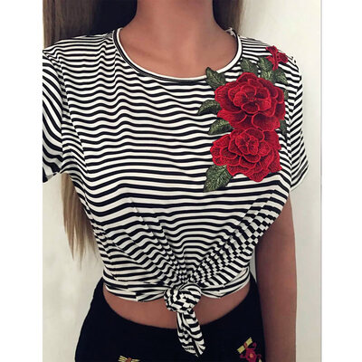 New Fashion Women Striped T-Shirt Floral Embroidery Short Sleeve Casual Blouse Tee Sexy Crop Top Black
New Fashion Women Striped T-Shirt Floral Embroidery Short Sleeve Casual Blouse Tee Sexy Crop Top Black