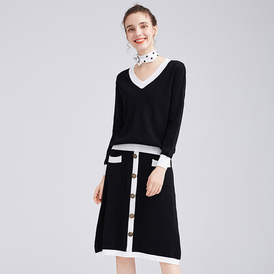 Her pool womens 2018 autumn&winter new V-neck long-sleeved knit loose shirt to take a skirt fashion two-piece suit skirt T83X1942A10JM black one yard
Her pool womens 2018 autumn&winter new V-neck long-sleeved knit loose shirt to take a skirt fashion two-piece suit skirt T83X1942A10JM black one yard