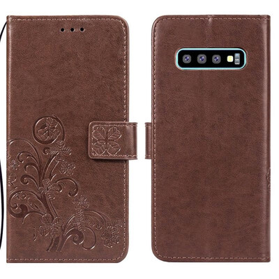 Samsung Galaxy S10 Lucky Clover Embossed Leather Case - Brown