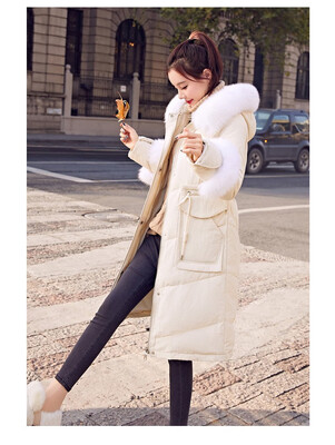 Mid-length down jacket winter fashion loose white duck down large fur collar coat 90308
Mid-length down jacket winter fashion loose white duck down large fur collar coat 90308