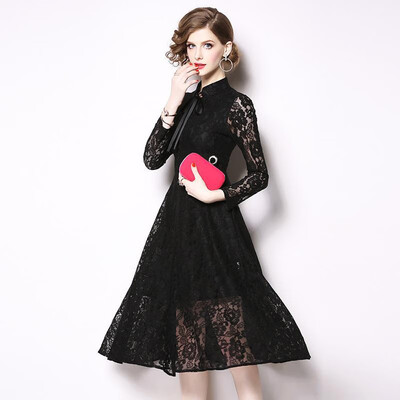 S M L XL XXL elegant new spring 2019 lace midi dress women long sleeve black blue flower vintage slim A line lady 
S M L XL XXL elegant new spring 2019 lace midi dress women long sleeve black blue flower vintage slim A line lady