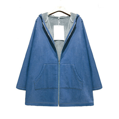 Large size womens loose hooded solid color denim jacket women plus velvet thickening
Large size womens loose hooded solid color denim jacket women plus velvet thickening