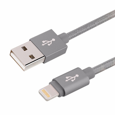 Gray iPhone Cable 1Pack Nylon Braided Syncing&Charging USB Cable with Ultra Compact Connector Head for for iPhone iPad