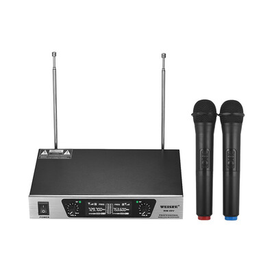VHF Wireless Microphone System 2 Handheld Mics 1 Receiver with LCD display for Karaoke Business Meeting Speech Home Entertainmen
VHF Wireless Microphone System 2 Handheld Mics 1 Receiver with LCD display for Karaoke Business Meeting Speech Home Entertainmen