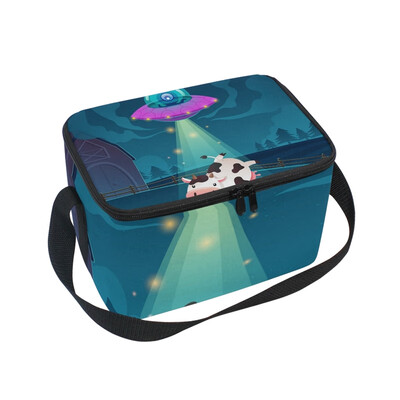 ALAZA Lunch Box Insulated Lunch Bag Large Cooler Alien Catch The Cow Tote Bag