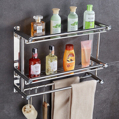Jiebi Shi bathroom rack towel rack stainless steel towel rack storage rack with hook free punch double layer double rod
Jiebi Shi bathroom rack towel rack stainless steel towel rack storage rack with hook free punch double layer double rod