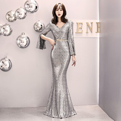 Sexy V-Neck Sequin Mermaid Evening Dress Full Sleeve Slim Party Dinner Long Evening Dresses
Sexy V-Neck Sequin Mermaid Evening Dress Full Sleeve Slim Party Dinner Long Evening Dresses
