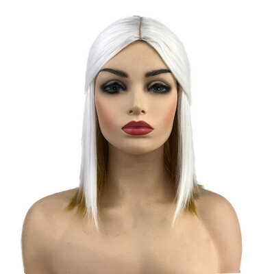 StrongBesuty Medium Straight White-Golden Cosplay Wigs for Women