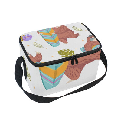 ALAZA Lunch Box Insulated Lunch Bag Large Cooler Sloth With Surfing Board Tote Bag