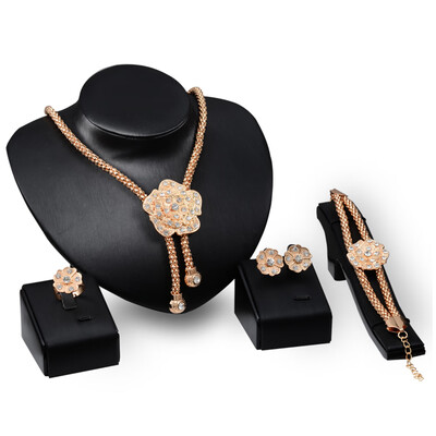 Fashion Alloy Jewelry Set Flower Dangle Rhinestone Necklace Earrings Ring Bracelet Dress Accessory for Bridal
Fashion Alloy Jewelry Set Flower Dangle Rhinestone Necklace Earrings Ring Bracelet Dress Accessory for Bridal