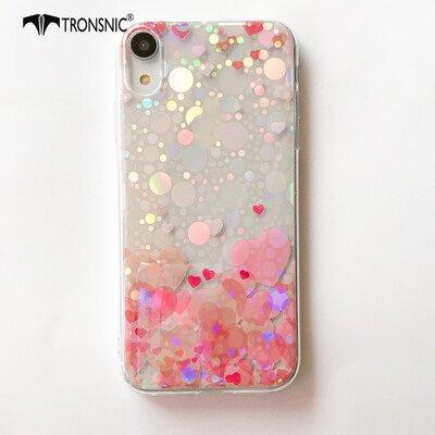 Tronsnic Love Hearts Phone Case for iPhone X XS Shiny Laser Soft Cases Transparent Covers