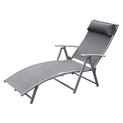 Steel Sling Fabric Outdoor Folding Chaise Lounge Chair Recliner - Grey