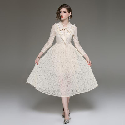 S M L XL XXL elegant new spring 2019 long lace dress women long sleeve beige vintage slim A line mid calf ruffles lady
S M L XL XXL elegant new spring 2019 long lace dress women long sleeve beige vintage slim A line mid calf ruffles lady