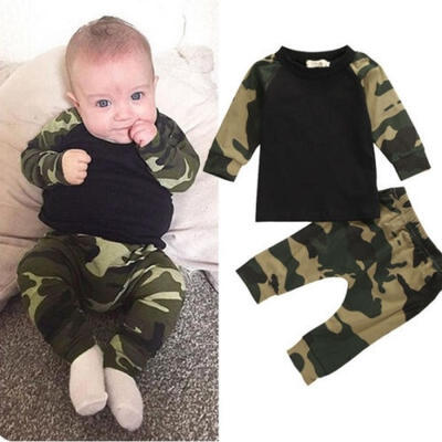 Camouflage Newborn Baby Boys Kids Cotton T-shirt Tops Pants Outfit Clothes Set
