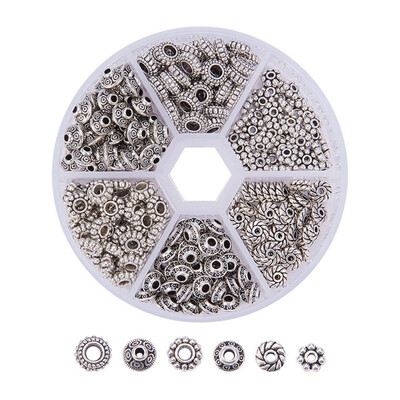 PH PANDAHALL 300 pcs Antique Silver Tibetan Silver Spacer Beads Sets Lead Free