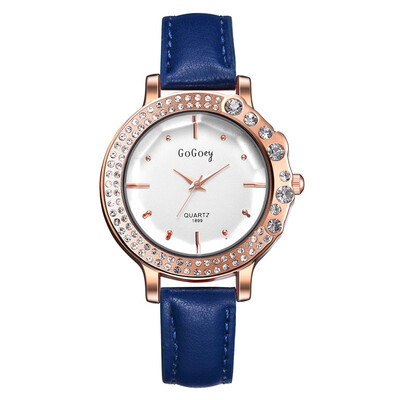 Womens Watches Beautifully Studded Rose Gold Frame Fashion PU Strap Quartz Watch