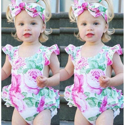 Newborn Infant Baby Girls Floral Romper Jumpsuit Bodysuit One-Piece Clothes 0-2T