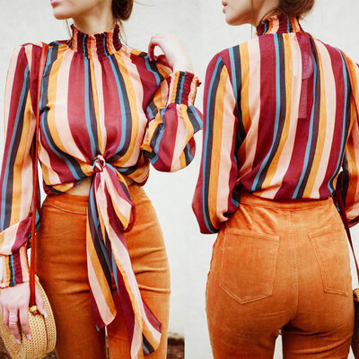 Starmoon Fashion Women Stand Collar Stripe Printing Bandage Long Sleeves Tops Blouse
Starmoon Fashion Women Stand Collar Stripe Printing Bandage Long Sleeves Tops Blouse