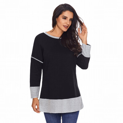 Two-color stitching round neck long-sleeved bottoming shirt sports casual straight top
Two-color stitching round neck long-sleeved bottoming shirt sports casual straight top