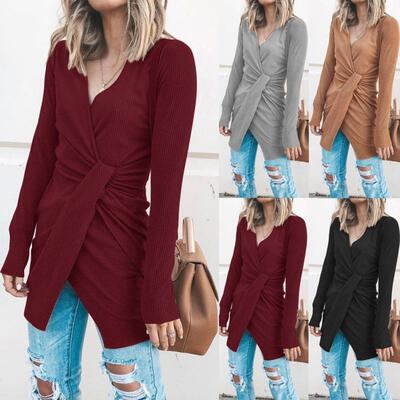 Women Knitted Long Sleeve V Neck Lace Up Sweater Jumper Knitwear Slim Mini Dress 
Women Knitted Long Sleeve V Neck Lace Up Sweater Jumper Knitwear Slim Mini Dress
