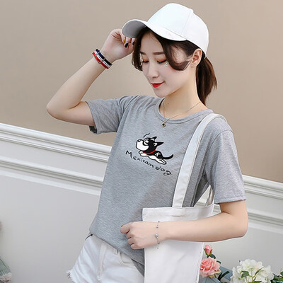 Womens Casual Round Neck Cartoon Dog & Letters Print Short Sleeve Loose Pullover T-Shirt
Womens Casual Round Neck Cartoon Dog & Letters Print Short Sleeve Loose Pullover T-Shirt