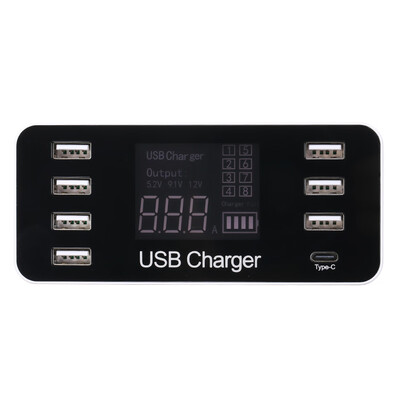 8-Port USB Charger LCD Display Power Adapter with Type-C Port Multi-functional Charger Station for Home Office&Travel
8-Port USB Charger LCD Display Power Adapter with Type-C Port Multi-functional Charger Station for Home Office&Travel
